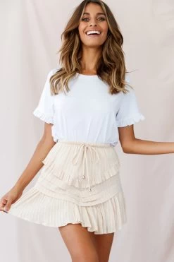 Willah Pintuck And Frill Detail Drawstring Skirt Beige -Fashion women's clothing 190123 sl13590 st1882k01 beige