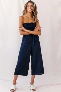 Thea Ruffle Crop Top Jumpsuit Navy -Fashion women's clothing 190123 sl13732 26835b01 navy