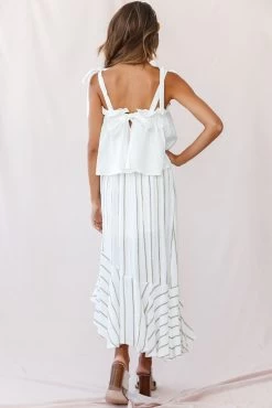 Friday Front Split Maxi Skirt Stripe Print Mustard/Navy -Fashion women's clothing 190123 sl13808 62433b01 mustard navy 27044b whit 1