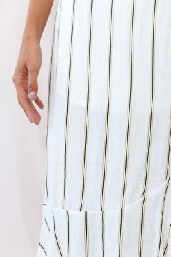 Friday Front Split Maxi Skirt Stripe Print Mustard/Navy -Fashion women's clothing 190123 sl13813 62433b01 mustard navy 27044b whit