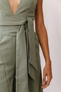 Dylan V-Neckline Wide Leg Jumpsuit Olive -Fashion women's clothing 190123 sl13862 st1696d olive