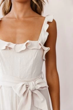 Kaia Ruffle Strap Wide-Leg Capri Jumpsuit Beige -Fashion women's clothing 190123 sl13970 26547d02 beige