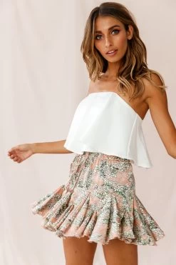 Robyn Flounce Floral Mini Skirt Mocha -Fashion women's clothing 190123 sl15203 14254b12 s mocha st0317 white