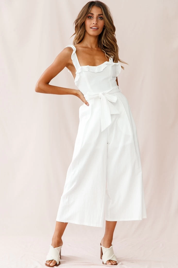 Kaia Ruffle Strap Wide-Leg Capri Jumpsuit White 2 Kaia Ruffle Strap Wide-Leg Capri Jumpsuit White - Image 2