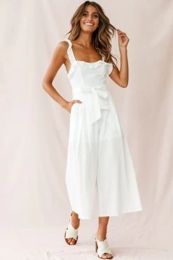 Kaia Ruffle Strap Wide-Leg Capri Jumpsuit White 11 Kaia Ruffle Strap Wide-Leg Capri Jumpsuit White -Fashion women's clothing 190123 sl15268 26547d01 white