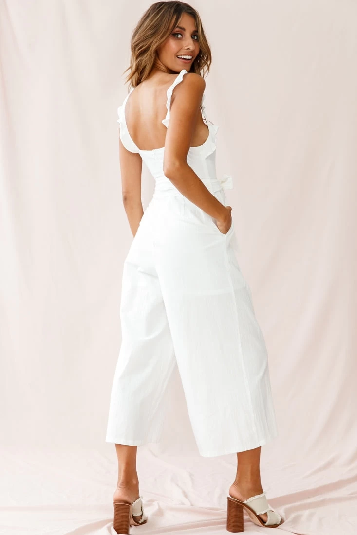 Kaia Ruffle Strap Wide-Leg Capri Jumpsuit White 4 Kaia Ruffle Strap Wide-Leg Capri Jumpsuit White - Image 4