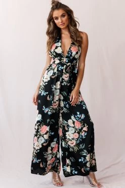 Make Me Halterneck Low Back Jumpsuit Floral Print Black -Fashion women's clothing 190219sl 0990 st2229b black