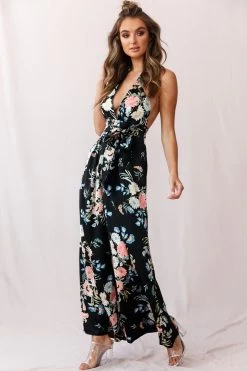 Make Me Halterneck Low Back Jumpsuit Floral Print Black -Fashion women's clothing 190219sl 0995 st2229b black