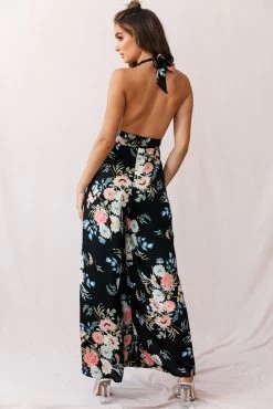 Make Me Halterneck Low Back Jumpsuit Floral Print Black -Fashion women's clothing 190219sl 0997 st2229b black