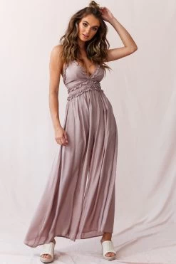 Laney Wide Leg Ruffle Detail Jumpsuit Mocha -Fashion women's clothing 190219sl 1119 62157bk05 mocha