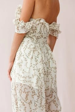 Jazz Bardot Neckline Wide Leg Split Jumpsuit Floral Print White -Fashion women's clothing 190219sl 1548 26926d01 white