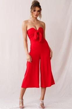 Khloe Summer Bow Tie Jumpsuit Red -Fashion women's clothing 190219sl 1707 st0546al red