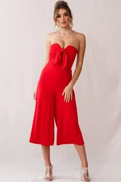 Khloe Summer Bow Tie Jumpsuit Red -Fashion women's clothing 190219sl 1710 st0546al red