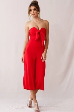 Khloe Summer Bow Tie Jumpsuit Red -Fashion women's clothing 190219sl 1712 st0546al red