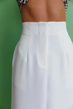 Starke High Waist Wide Leg Pants White -Fashion women's clothing 24114BR04 20WHITE 4