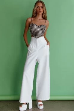 Starke High Waist Wide Leg Pants White -Fashion women's clothing 24114BR04 20WHITE 6