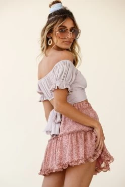 Alexi Frill Trim Mini Skirt Leopard Print Blush -Fashion women's clothing 25292B21 S BLUSH LEOPARD 2