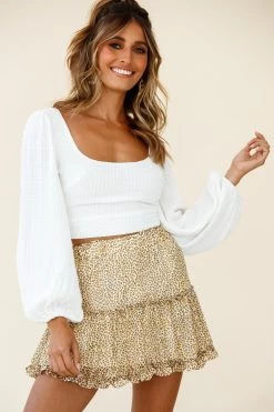 Alexi Frill Trim Mini Skirt Leopard Print Mustard 11 Alexi Frill Trim Mini Skirt Leopard Print Mustard -Fashion women's clothing 25292B21 S MUSTARD LEOPARD 5 3