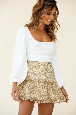 Alexi Frill Trim Mini Skirt Leopard Print Mustard 12 Alexi Frill Trim Mini Skirt Leopard Print Mustard -Fashion women's clothing 25292B21 S MUSTARD LEOPARD 6 3