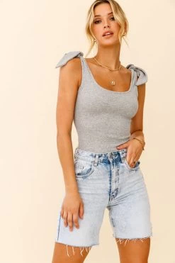 Can't Stop Me Bow Shoulder Bodysuit Grey Marle -Fashion women's clothing 25589B GREY MARLE 7