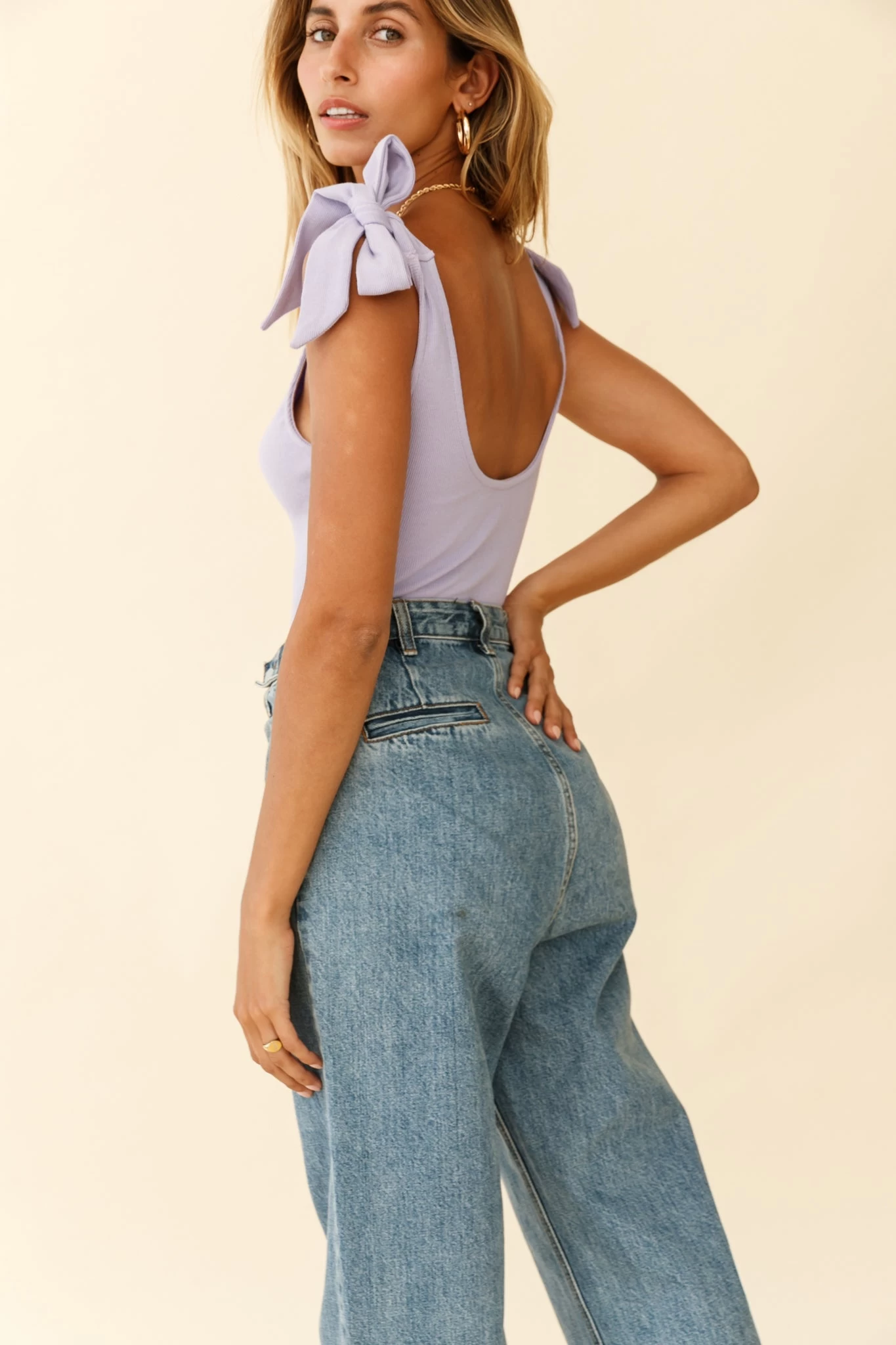 Can't Stop Me Bow Shoulder Bodysuit Lilac 2 Can't Stop Me Bow Shoulder Bodysuit Lilac - Image 2