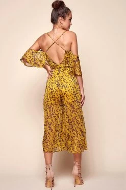Constance Flowy Summer Jumpsuit Yellow Mustard -Fashion women's clothing 25615b01 mustard 4880 1