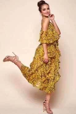 Constance Flowy Summer Jumpsuit Yellow Mustard -Fashion women's clothing 25615b01 mustard 4888 1