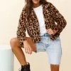 Ohio Faux Fur Leopard Print Jacket Brown