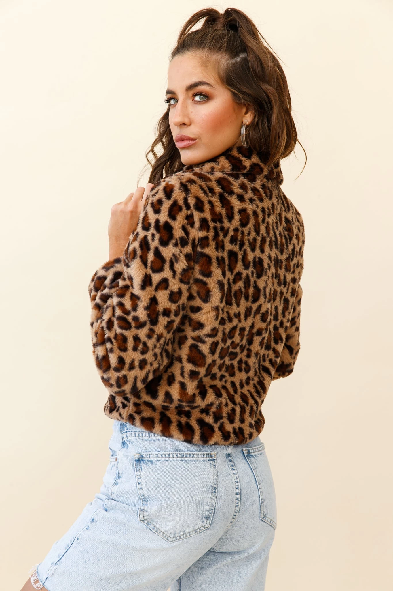Ohio Faux Fur Leopard Print Jacket Brown 3 Ohio Faux Fur Leopard Print Jacket Brown - Image 3