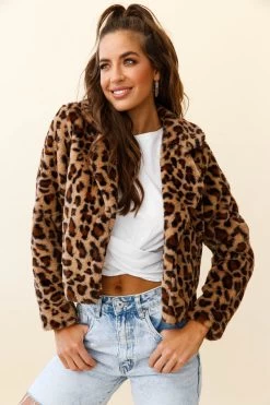 Ohio Faux Fur Leopard Print Jacket Brown 13 Ohio Faux Fur Leopard Print Jacket Brown -Fashion women's clothing 26135B02 BROWN 5