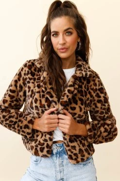 Ohio Faux Fur Leopard Print Jacket Brown 16 Ohio Faux Fur Leopard Print Jacket Brown -Fashion women's clothing 26135B02 BROWN 8