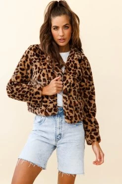 Ohio Faux Fur Leopard Print Jacket Brown 17 Ohio Faux Fur Leopard Print Jacket Brown -Fashion women's clothing 26135B02 BROWN 9