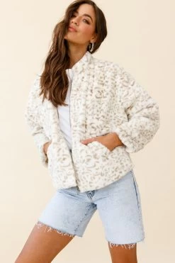 Wyoming Front Pocket Printed Fur Jacket White/Beige -Fashion women's clothing 26649B01 WHITE BEIGE 8