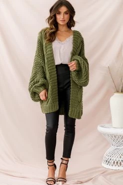 Vermont Oversized Garter Knit Cardigan Olive -Fashion women's clothing 26691b olive 1
