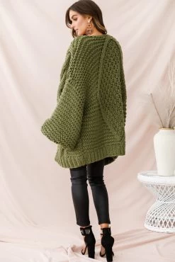 Vermont Oversized Garter Knit Cardigan Olive -Fashion women's clothing 26691b olive 2