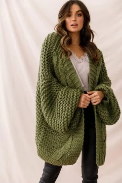 Vermont Oversized Garter Knit Cardigan Olive -Fashion women's clothing 26691b olive 3