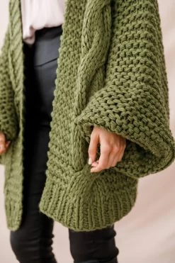 Vermont Oversized Garter Knit Cardigan Olive -Fashion women's clothing 26691b olive 6