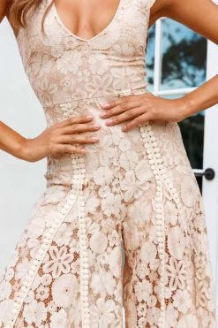 Take Note Laced-Back Frill Shoulder Lace Jumpsuit Nude -Fashion women's clothing 26905D01 NUDE 4