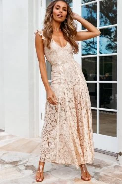 Take Note Laced-Back Frill Shoulder Lace Jumpsuit Nude -Fashion women's clothing 26905D01 NUDE 7