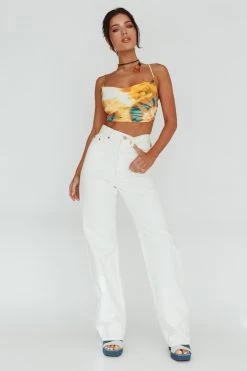 Show Me Love Cowl Neck Tied Back Crop Top Tie-Dye Yellow -Fashion women's clothing 26937BC31 20YELLOW 20MULTI 2