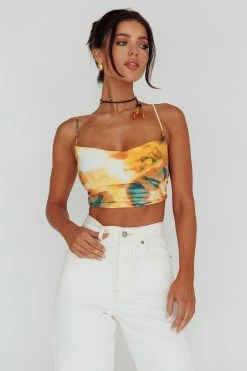 Show Me Love Cowl Neck Tied Back Crop Top Tie-Dye Yellow -Fashion women's clothing 26937BC31 20YELLOW 20MULTI 5