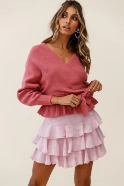 Amara Long Sleeve Knit Top Rose -Fashion women's clothing 27129b rose top cm0069d02 blush bottom 190910sl1426