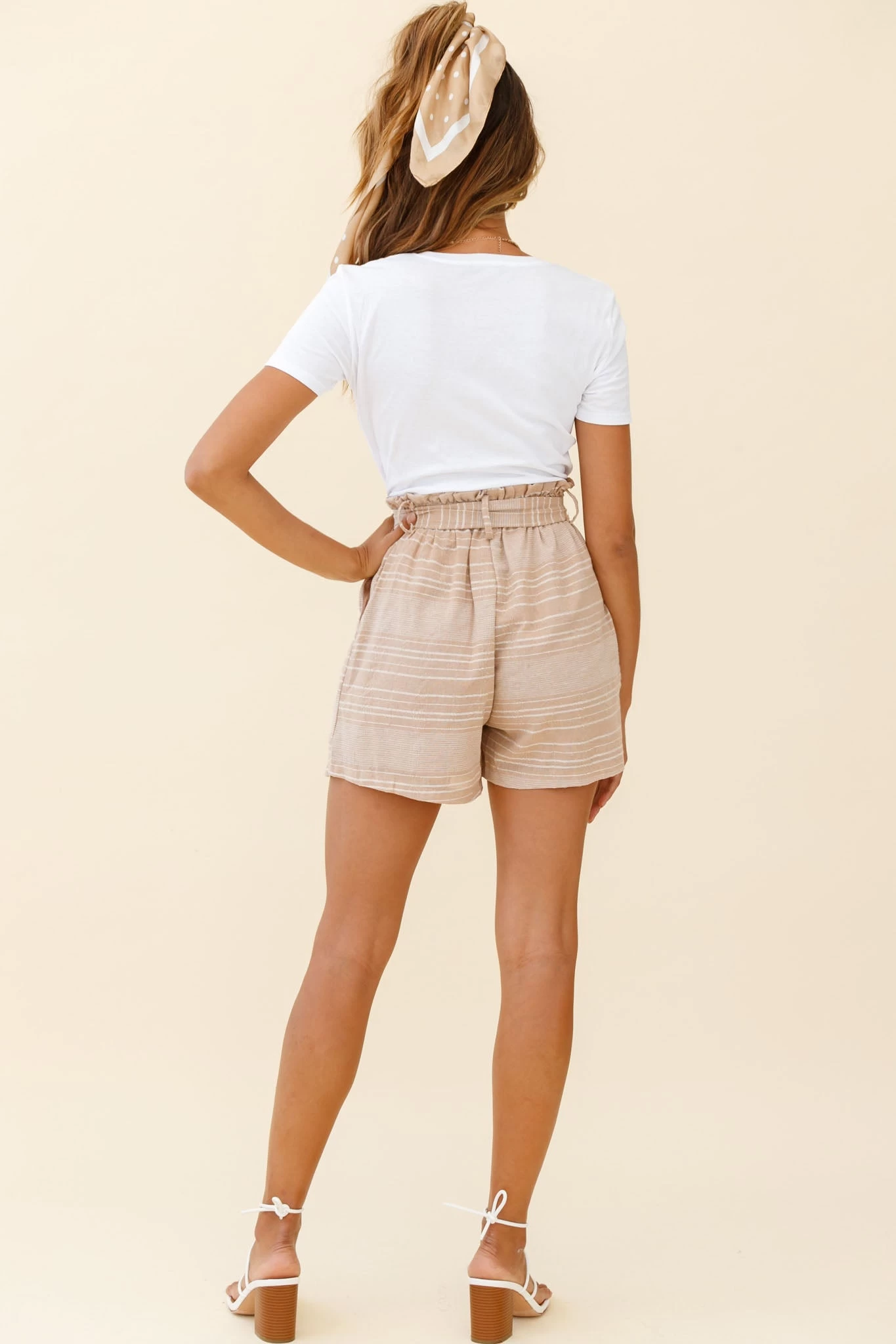 West Virginia Paperbag Waist Shorts Mocha/White Stripe 5 West Virginia Paperbag Waist Shorts Mocha/White Stripe - Image 5