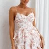 Good Morning Angel Molded Bust Flounce Hem Romper Floral Orange