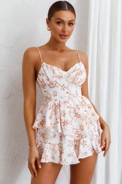 Good Morning Angel Molded Bust Flounce Hem Romper Floral Orange
