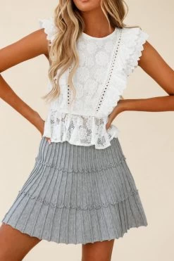 Eleanor Thick Ribbed Knit A-Line Skirt Grey 8 Eleanor Thick Ribbed Knit A-Line Skirt Grey -Fashion women's clothing 27335B GREY 5