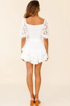 Star Crossed Lover Crochet Lace Layered Flounce Skirt White -Fashion women's clothing 27379D S WHITE 5