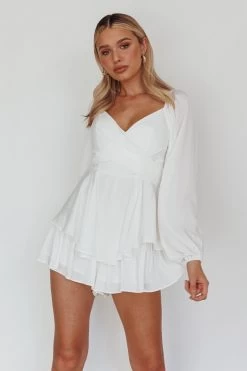 It's Complicated Long Sleeve Flounce Romper White -Fashion women's clothing 27397B02 20WHITE 4