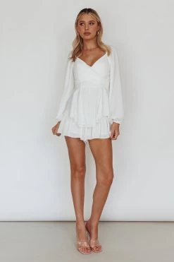 It's Complicated Long Sleeve Flounce Romper White -Fashion women's clothing 27397B02 20WHITE 5