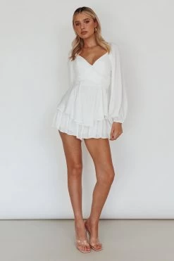 It's Complicated Long Sleeve Flounce Romper White -Fashion women's clothing 27397B02 20WHITE 7